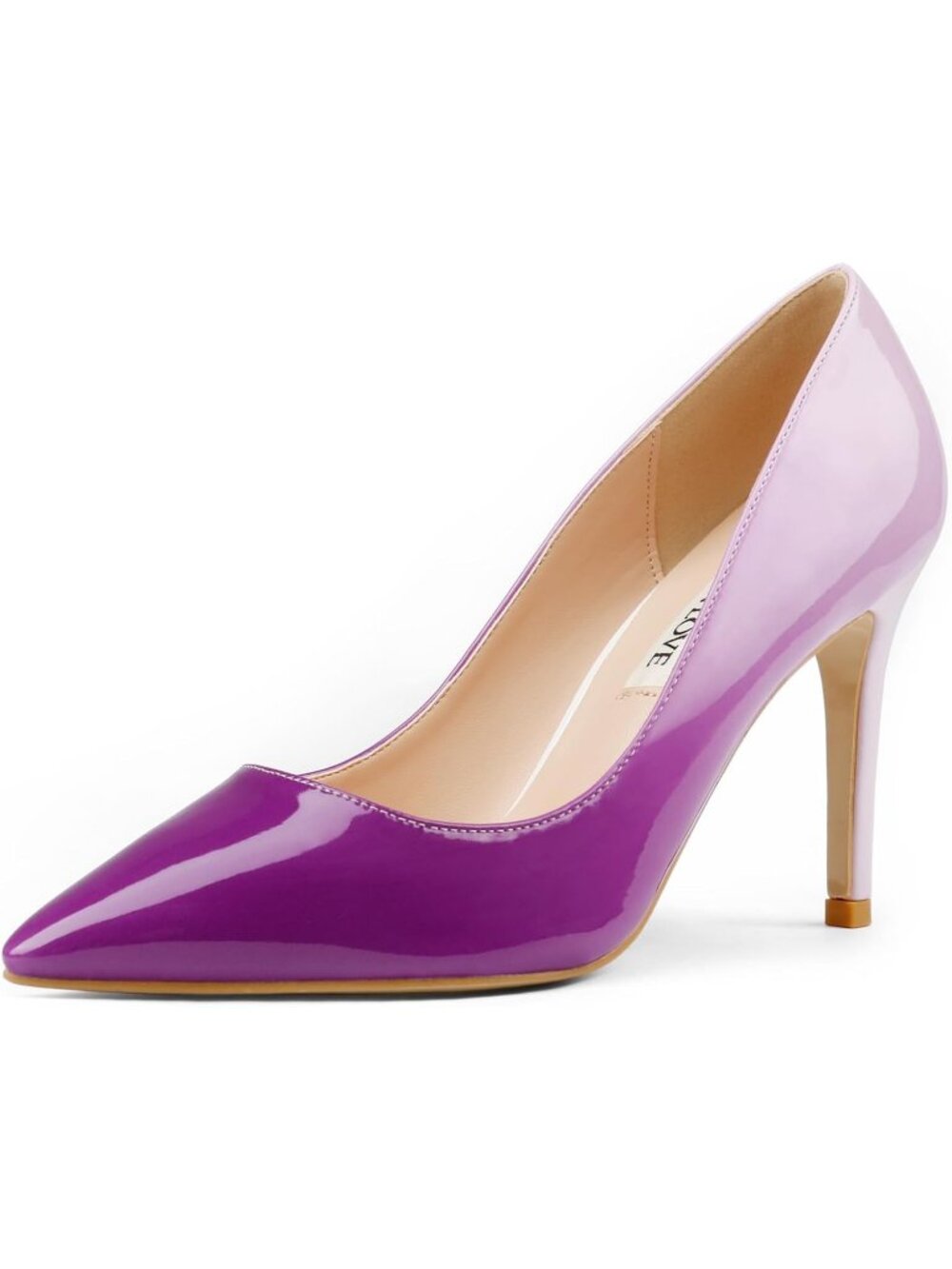 Women's White Purple Patent Closed Pointed Toe High Heels Pumps Slip On Shoes